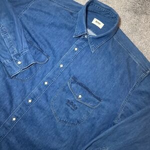 Hugo Boss Denim Shirt Mens XL Blue Long Sleeve Embroidered Logo Workwear Pocket